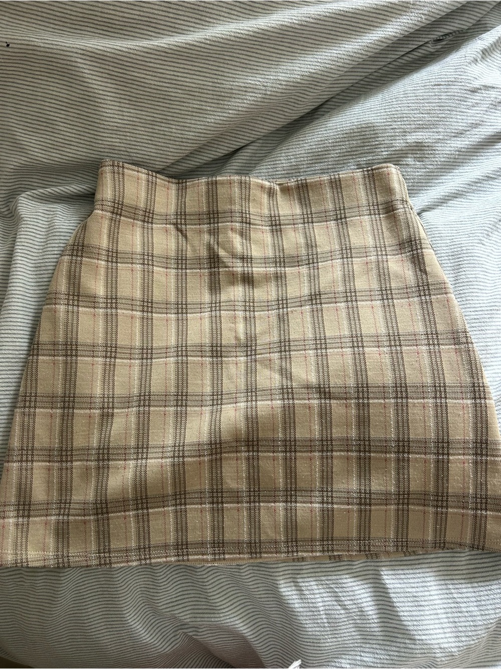 Beige Plaid Mini Skirt
